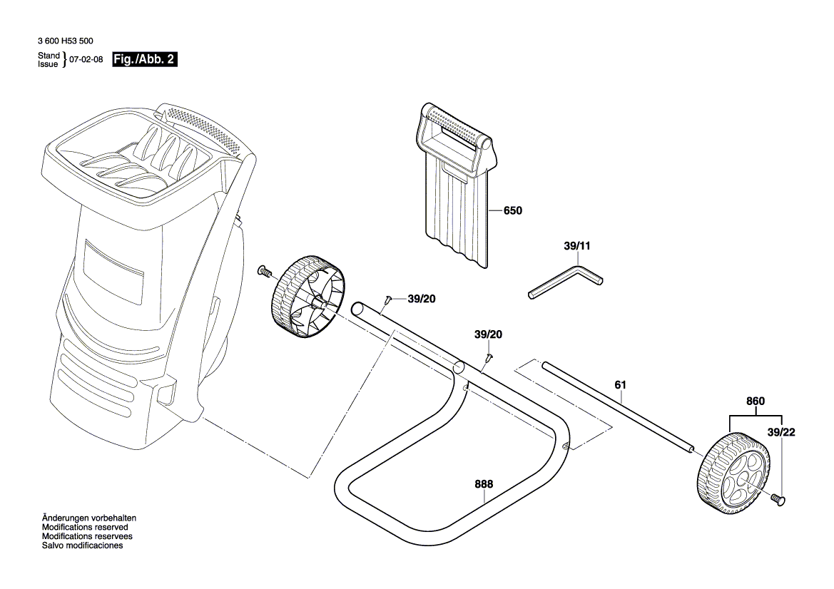 Запчасти для измельчителя садового Bosch AXT RAPID 2000 230 V 3600H53500, деталировка 2 - цена в Москве, купить оригинальные запчасти Бош в интернет-магазине «Премиум инструмент»