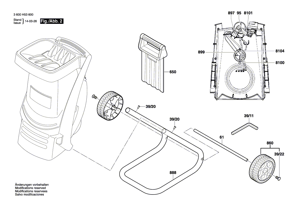 Запчасти для измельчителя садового Bosch AXT RAPID 2200 230 V 3600H53600, деталировка 2 - цена в Москве, купить оригинальные запчасти Бош в интернет-магазине «Премиум инструмент»