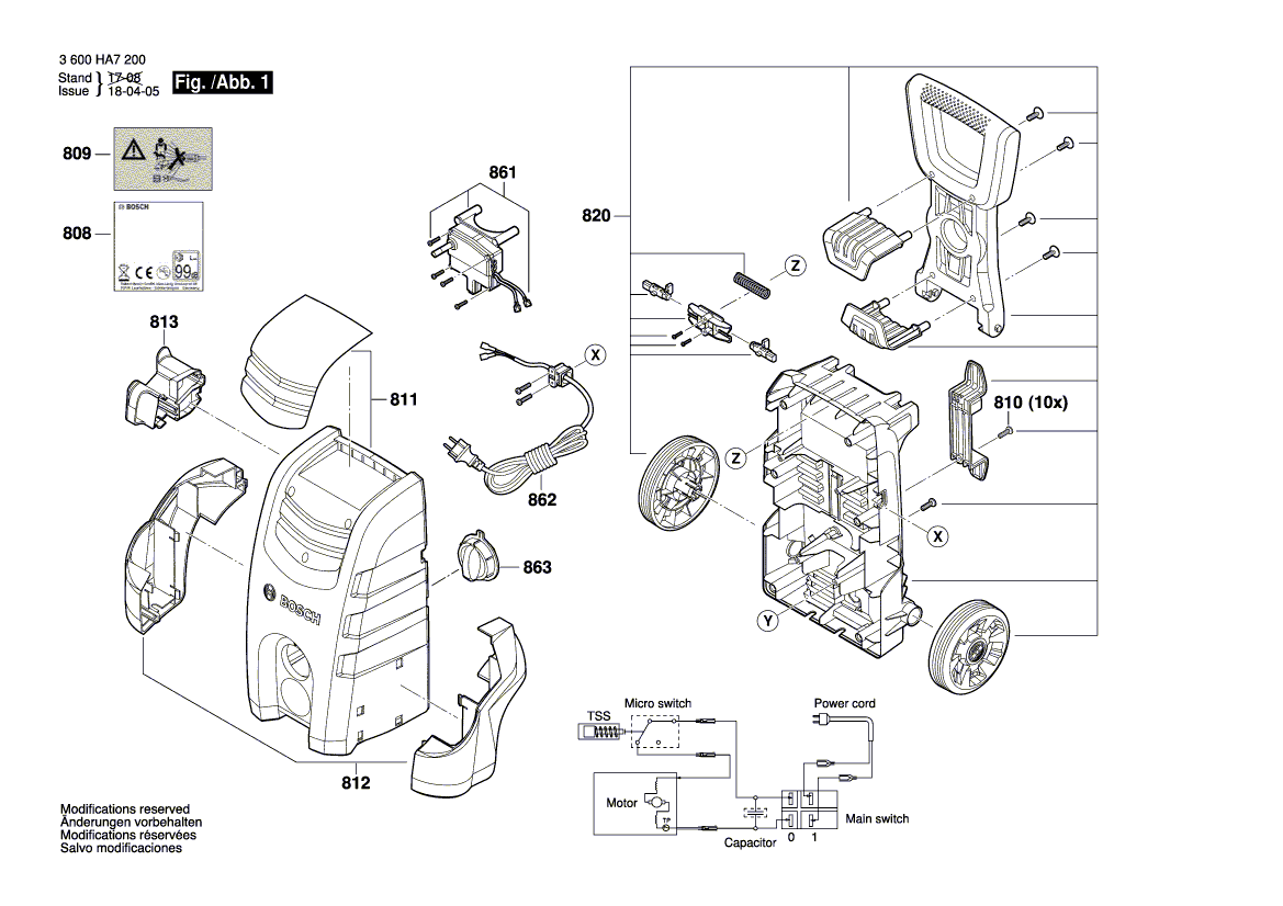 Запчасти для очистителя высокого давления Bosch AQT 37-13 230 V 3600HA7200, деталировка 1 - цена в Москве, купить оригинальные запчасти Бош в интернет-магазине «Премиум инструмент»