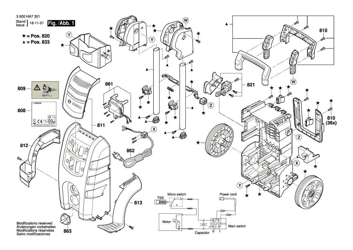 Запчасти для очистителя высокого давления Bosch AQT 42-13 230 V 3600HA7301, деталировка 1 - цена в Москве, купить оригинальные запчасти Бош в интернет-магазине «Премиум инструмент»