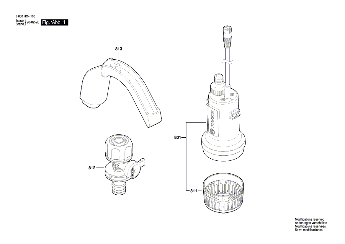 Запчасти для узла обслуживания Bosch GardenPump 18 18 V 3600HC4100, деталировка 1 - цена в Москве, купить оригинальные запчасти Бош в интернет-магазине «Премиум инструмент»