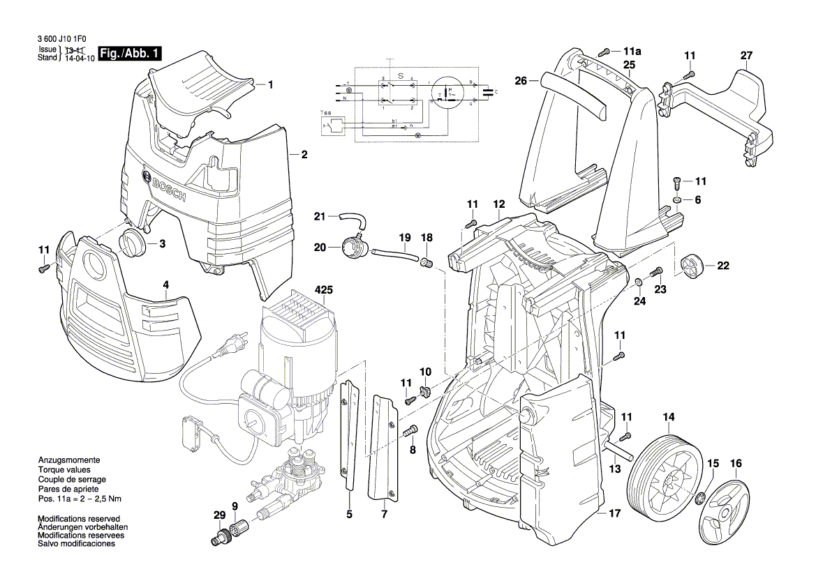 Запчасти для очистителя высокого давления Bosch GHP 5-14 230 V 3600J10100, деталировка 1 - цена в Москве, купить оригинальные запчасти Бош в интернет-магазине «Премиум инструмент»