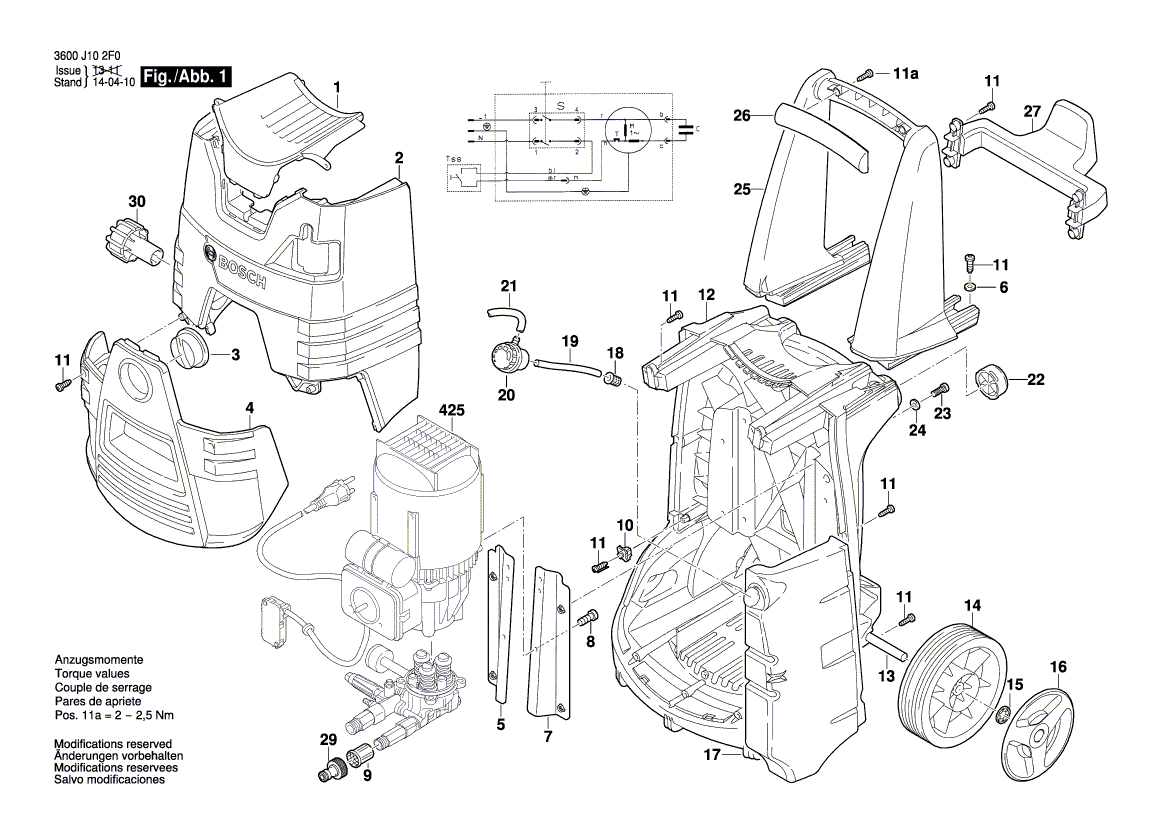 Запчасти для очистителя высокого давления Bosch GHP 6-14 230 V 3600J10200, деталировка 1 - цена в Москве, купить оригинальные запчасти Бош в интернет-магазине «Премиум инструмент»