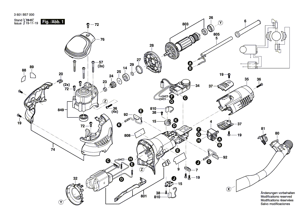 Запчасти для эксцентриковой шлифмашины Bosch GET 55-125 230 V 3601B57000, деталировка 1 - цена в Москве, купить оригинальные запчасти Бош в интернет-магазине «Премиум инструмент»