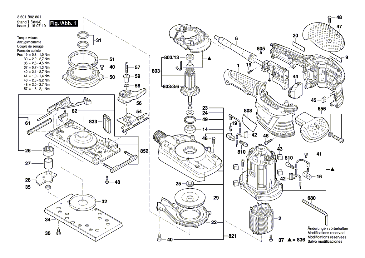 Запчасти для вибрационной шлифовальной машины Bosch GSS 230 AVE 230 V 3601B92801, деталировка 1 - цена в Москве, купить оригинальные запчасти Бош в интернет-магазине «Премиум инструмент»