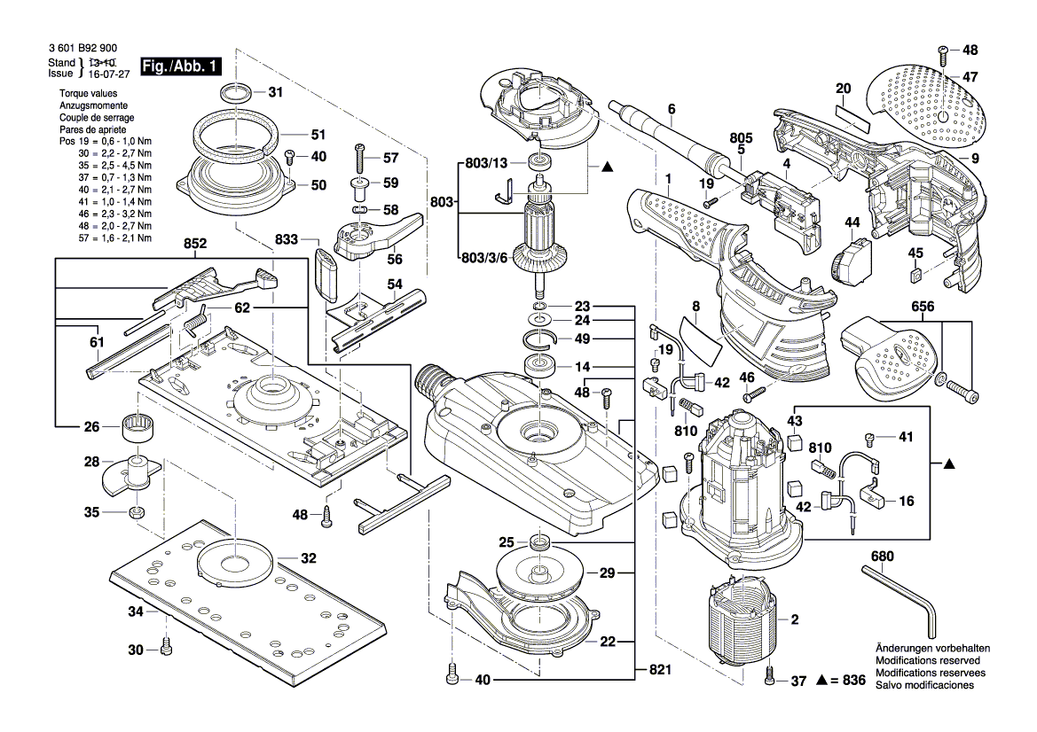Запчасти для вибрационной шлифовальной машины Bosch GSS 280 AVE 230 V 3601B92900, деталировка 1 - цена в Москве, купить оригинальные запчасти Бош в интернет-магазине «Премиум инструмент»