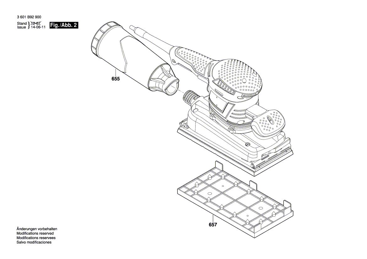 Запчасти для вибрационной шлифовальной машины Bosch GSS 280 AVE 230 V 3601B92900, деталировка 2 - цена в Москве, купить оригинальные запчасти Бош в интернет-магазине «Премиум инструмент»