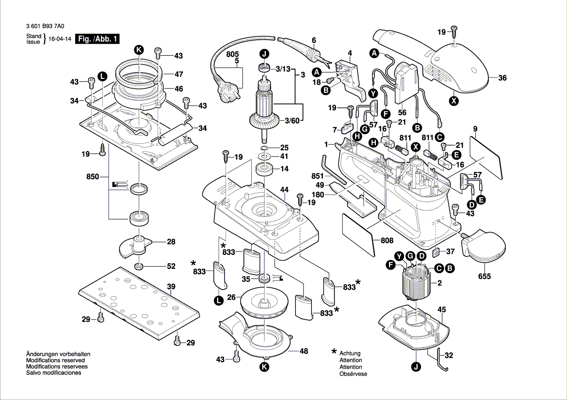 Запчасти для вибрационной шлифовальной машины Bosch GSS 280 AE 230 V 3601B937A0, деталировка 1 - цена в Москве, купить оригинальные запчасти Бош в интернет-магазине «Премиум инструмент»