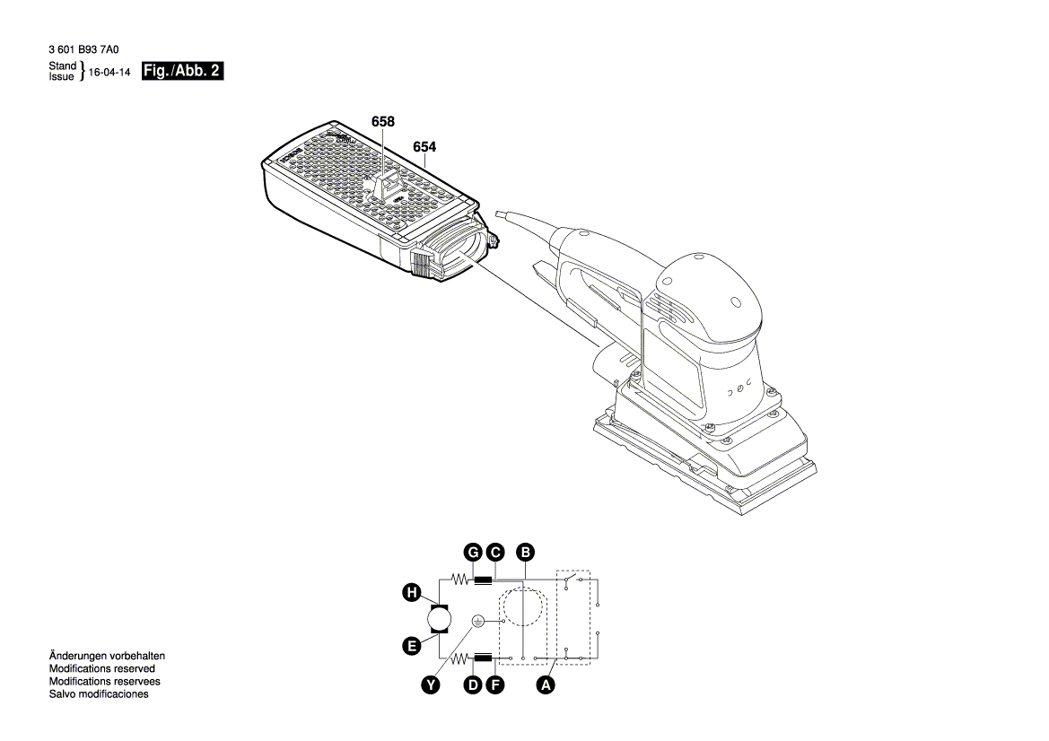 Запчасти для вибрационной шлифовальной машины Bosch GSS 280 AE 230 V 3601B937A0, деталировка 2 - цена в Москве, купить оригинальные запчасти Бош в интернет-магазине «Премиум инструмент»