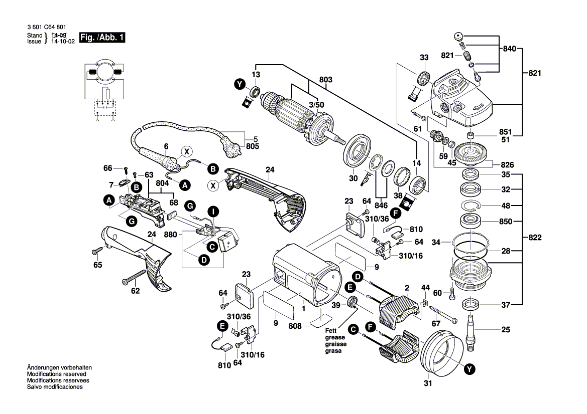 Запчасти для угловой шлифмашины Bosch GWS 24-300l 230 V 3601C64801, деталировка 1 - цена в Москве, купить оригинальные запчасти Бош в интернет-магазине «Премиум инструмент»