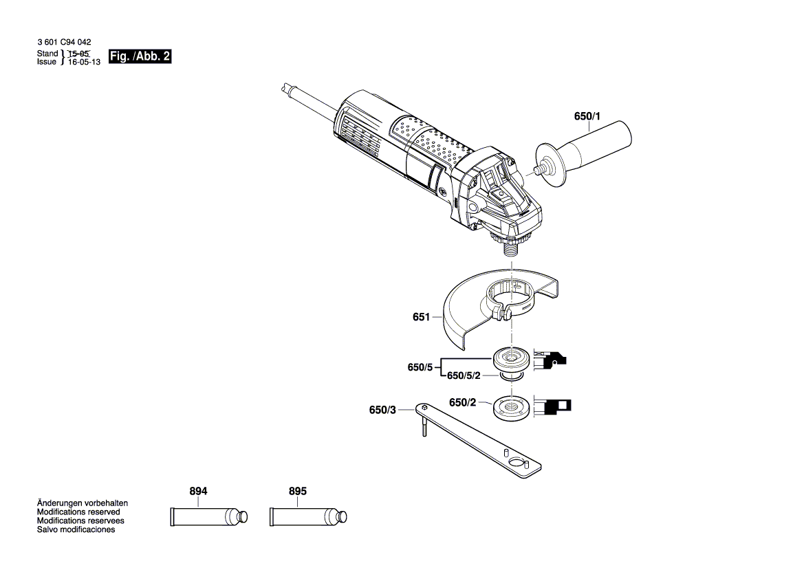 Запчасти для угловой шлифмашины Bosch GWS 750-125 240 V 3601C94042, деталировка 2 - цена в Москве, купить оригинальные запчасти Бош в интернет-магазине «Премиум инструмент»