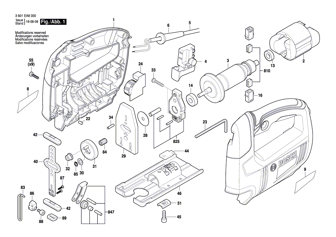 Запчасти для электролобзика Bosch GST 650 220 V 3601EA8000, деталировка 1 - цена в Москве, купить оригинальные запчасти Бош в интернет-магазине «Премиум инструмент»