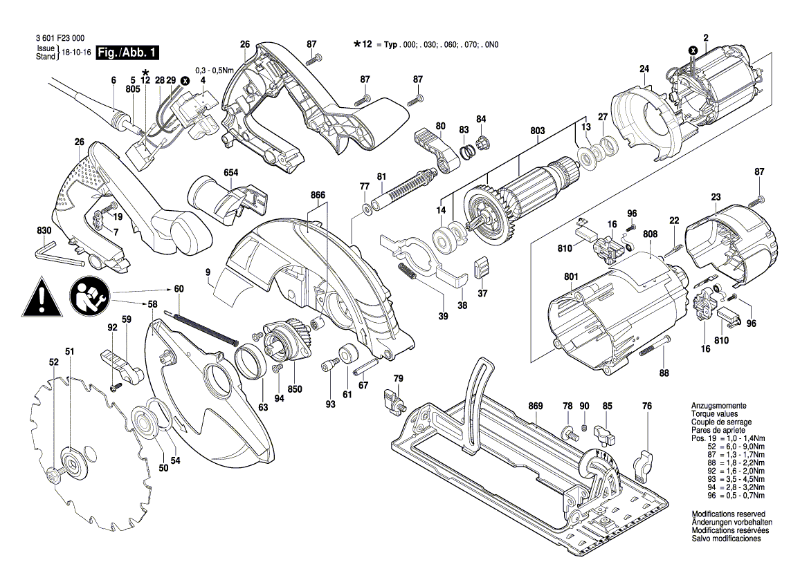 Запчасти для ручной циркуляной пилы Bosch GKS 190 230 V 3601F23000, деталировка 1 - цена в Москве, купить оригинальные запчасти Бош в интернет-магазине «Премиум инструмент»
