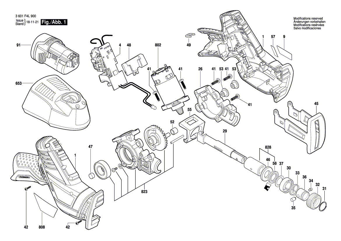 Запчасти для аккумуляторной сабельной пилы Bosch GSA 12V-14 12 V 3601F4L901, деталировка 1 - цена в Москве, купить оригинальные запчасти Бош в интернет-магазине «Премиум инструмент»