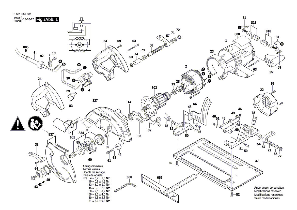 Запчасти для ручной циркуляной пилы Bosch GKS 65 230 V 3601F67001, деталировка 1 - цена в Москве, купить оригинальные запчасти Бош в интернет-магазине «Премиум инструмент»