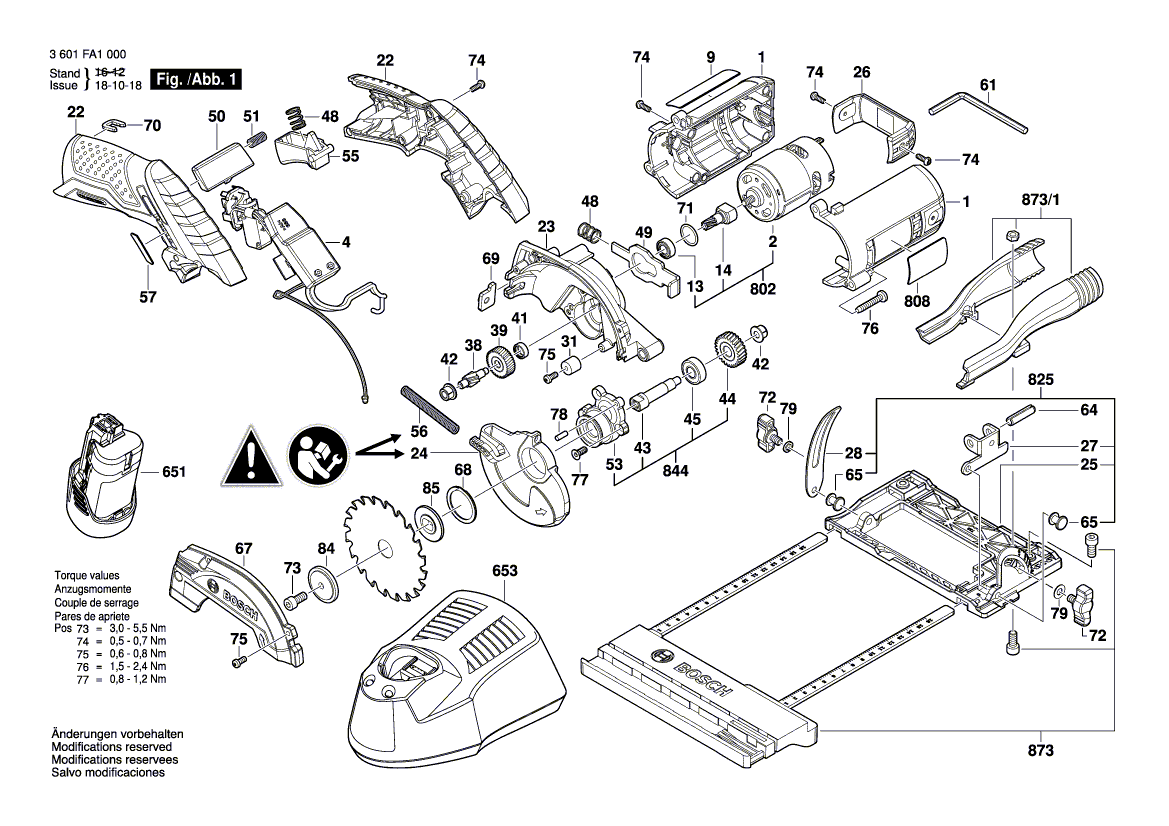 Запчасти для аккумуляторной циркулярной пилы Bosch GKS 10,8 V-LI 10.8 V 3601FA1000, деталировка 1 - цена в Москве, купить оригинальные запчасти Бош в интернет-магазине «Премиум инструмент»