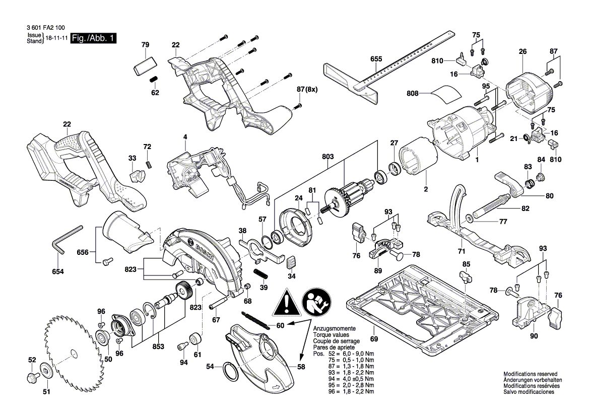 Запчасти для аккумуляторной циркулярной пилы Bosch GKS 18V-57 G 18 V 3601FA2140, деталировка 1 - цена в Москве, купить оригинальные запчасти Бош в интернет-магазине «Премиум инструмент»