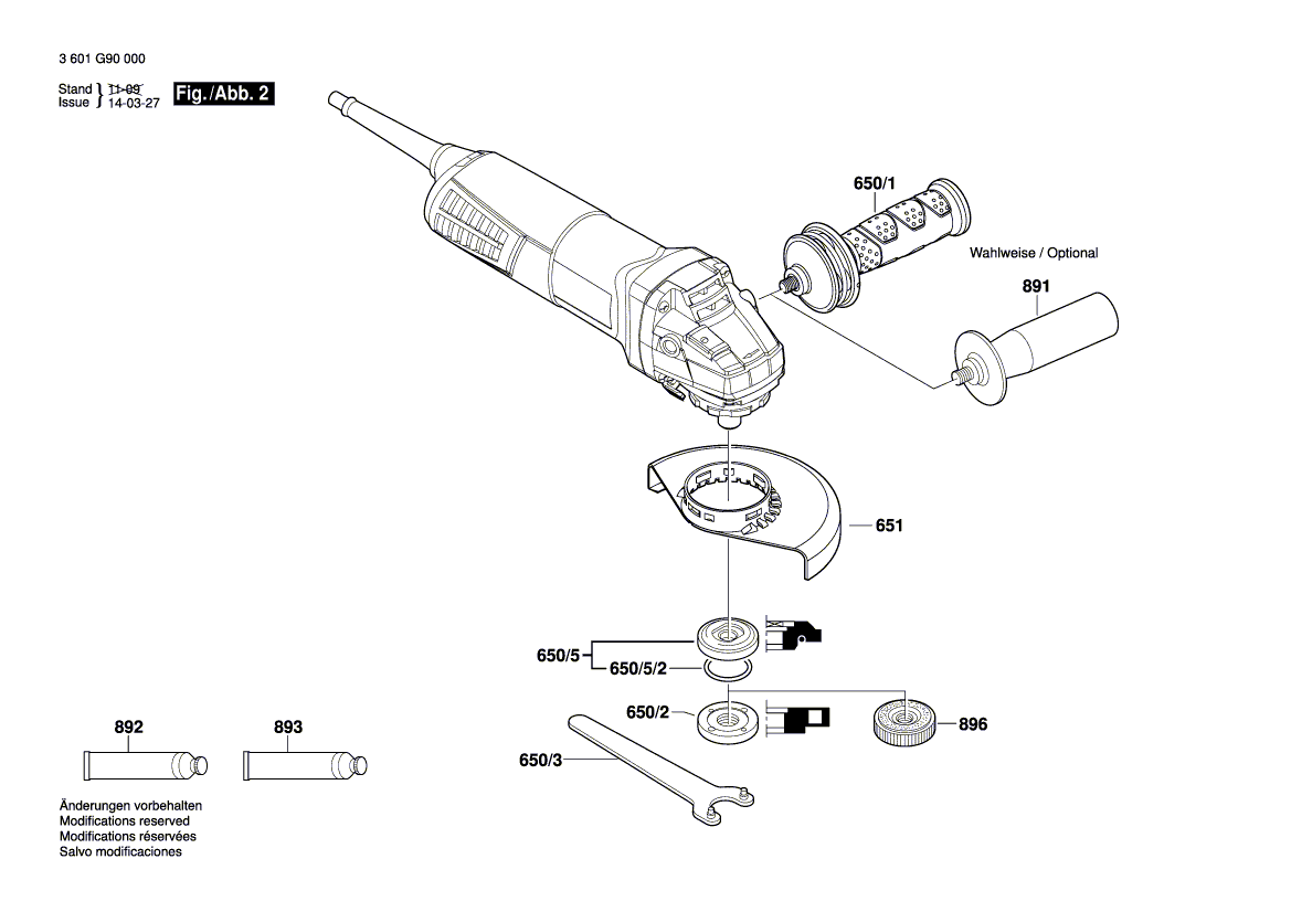 Запчасти для угловой шлифмашины Bosch GWS 11-125 230 V 3601G92000, деталировка 2 - цена в Москве, купить оригинальные запчасти Бош в интернет-магазине «Премиум инструмент»