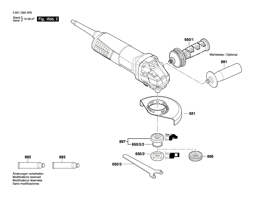 Запчасти для угловой шлифмашины Bosch GWS 11-125 230 V 3601G920R0, деталировка 2 - цена в Москве, купить оригинальные запчасти Бош в интернет-магазине «Премиум инструмент»