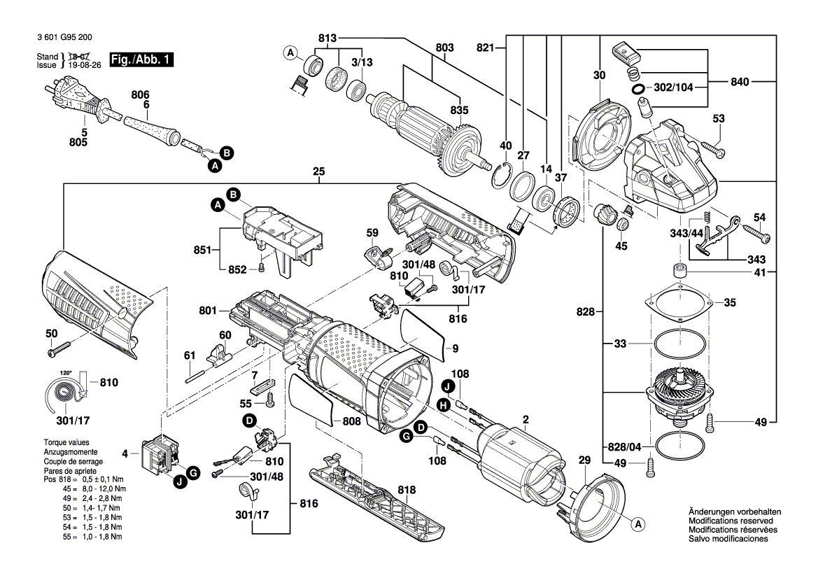 Запчасти для угловой шлифмашины Bosch GWS 15-125 CIP 230 V 3601G95200, деталировка 1 - цена в Москве, купить оригинальные запчасти Бош в интернет-магазине «Премиум инструмент»