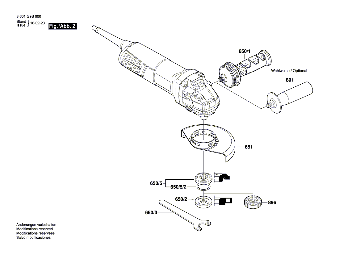 Запчасти для угловой шлифмашины Bosch GWS 11-125 230 V 3601G9D000, деталировка 2 - цена в Москве, купить оригинальные запчасти Бош в интернет-магазине «Премиум инструмент»