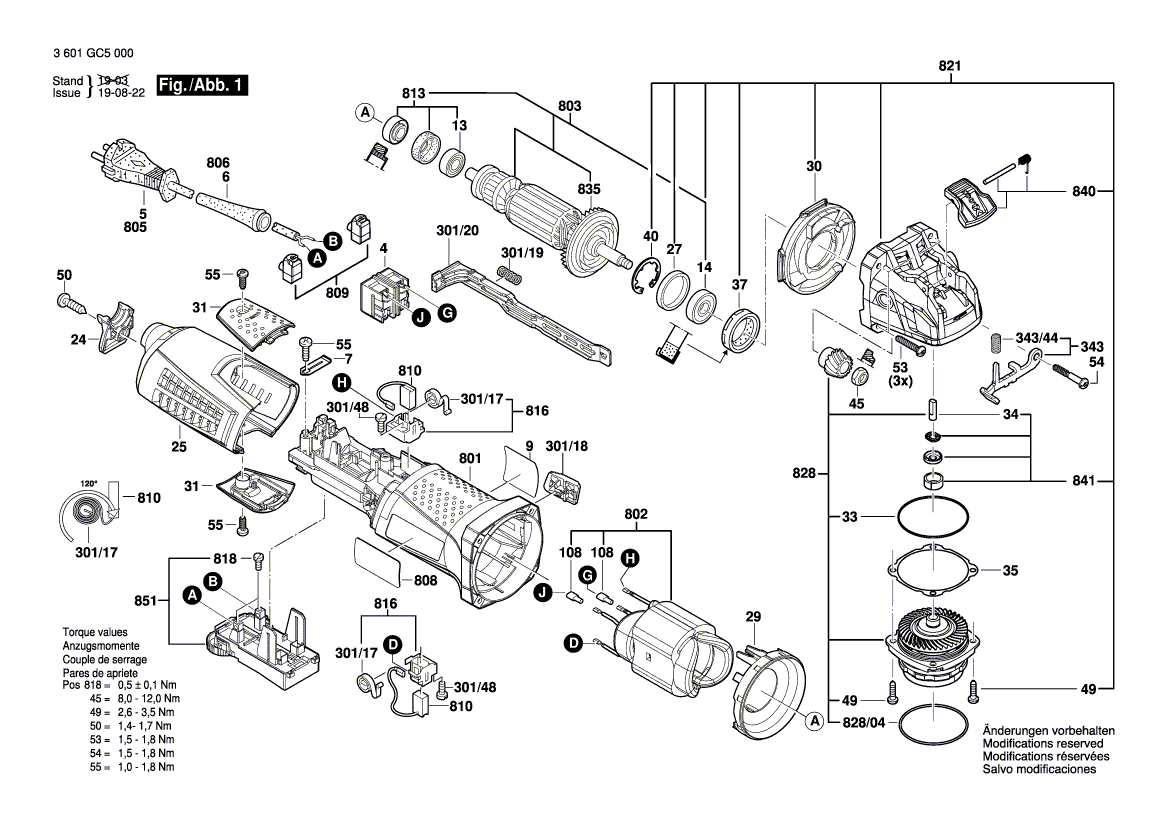Запчасти для угловой шлифмашины Bosch GWX 17-125 S 230 V 3601GC5000, деталировка 1 - цена в Москве, купить оригинальные запчасти Бош в интернет-магазине «Премиум инструмент»