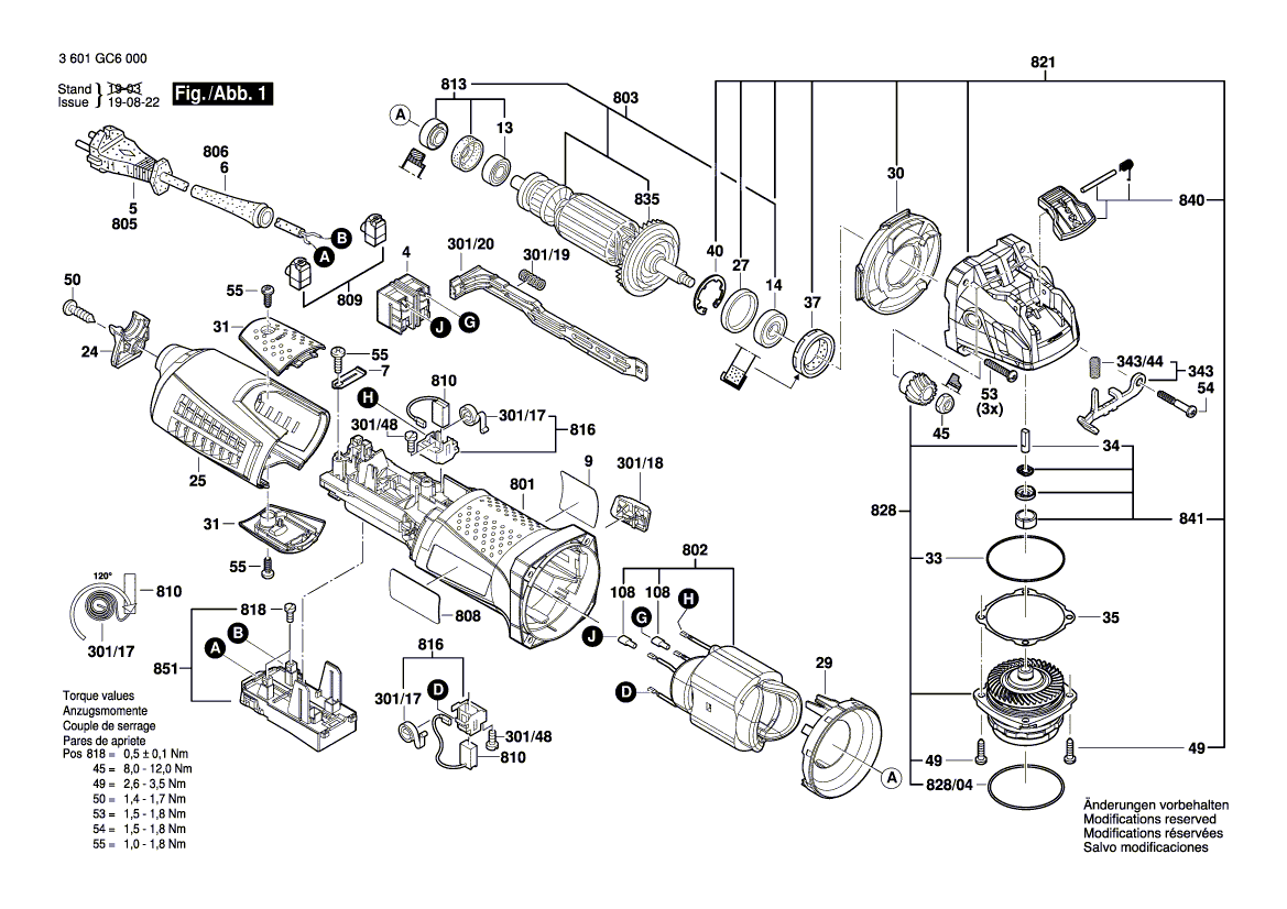 Запчасти для угловой шлифмашины Bosch GWX 17-150 230 V 3601GC6000, деталировка 1 - цена в Москве, купить оригинальные запчасти Бош в интернет-магазине «Премиум инструмент»