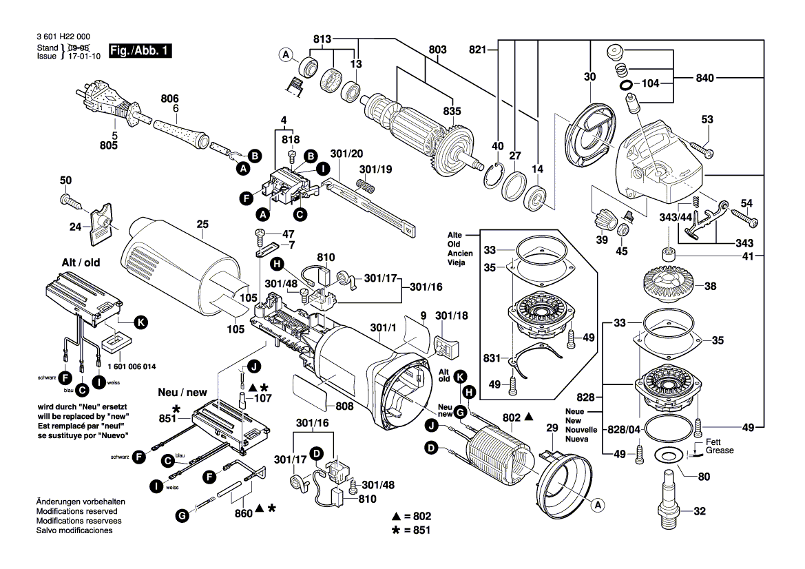 Запчасти для угловой шлифмашины Bosch GWS 11-125 CI 230 V 3601H22000, деталировка 1 - цена в Москве, купить оригинальные запчасти Бош в интернет-магазине «Премиум инструмент»