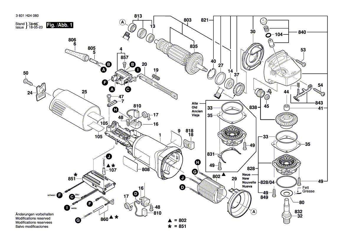 Запчасти для угловой шлифмашины Bosch GWS 14-125 230 V 3601H242F2, деталировка 1 - цена в Москве, купить оригинальные запчасти Бош в интернет-магазине «Премиум инструмент»