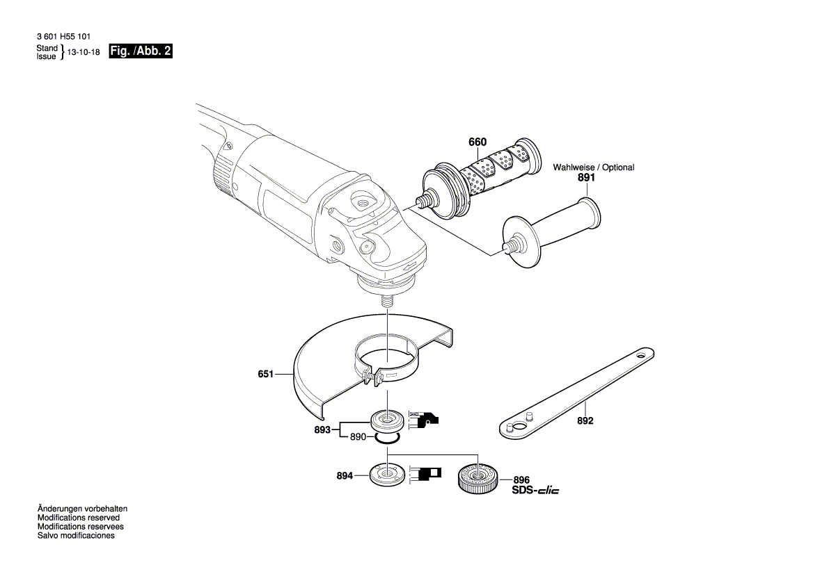 Запчасти для угловой шлифмашины Bosch GWS 26-180 JH 230 V 3601H55101, деталировка 2 - цена в Москве, купить оригинальные запчасти Бош в интернет-магазине «Премиум инструмент»