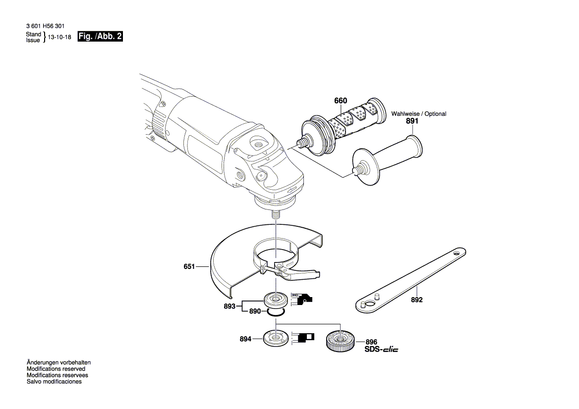 Запчасти для угловой шлифмашины Bosch GWS 26-230 B 230 V 3601H56301, деталировка 2 - цена в Москве, купить оригинальные запчасти Бош в интернет-магазине «Премиум инструмент»