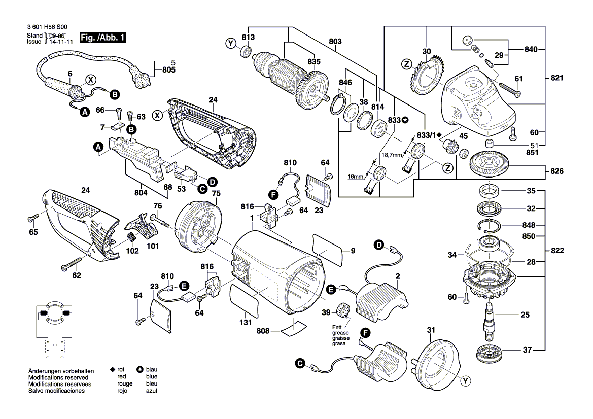 Запчасти для угловой шлифмашины Bosch GWS 26-230 JBV 230 V 3601H56S00, деталировка 1 - цена в Москве, купить оригинальные запчасти Бош в интернет-магазине «Премиум инструмент»