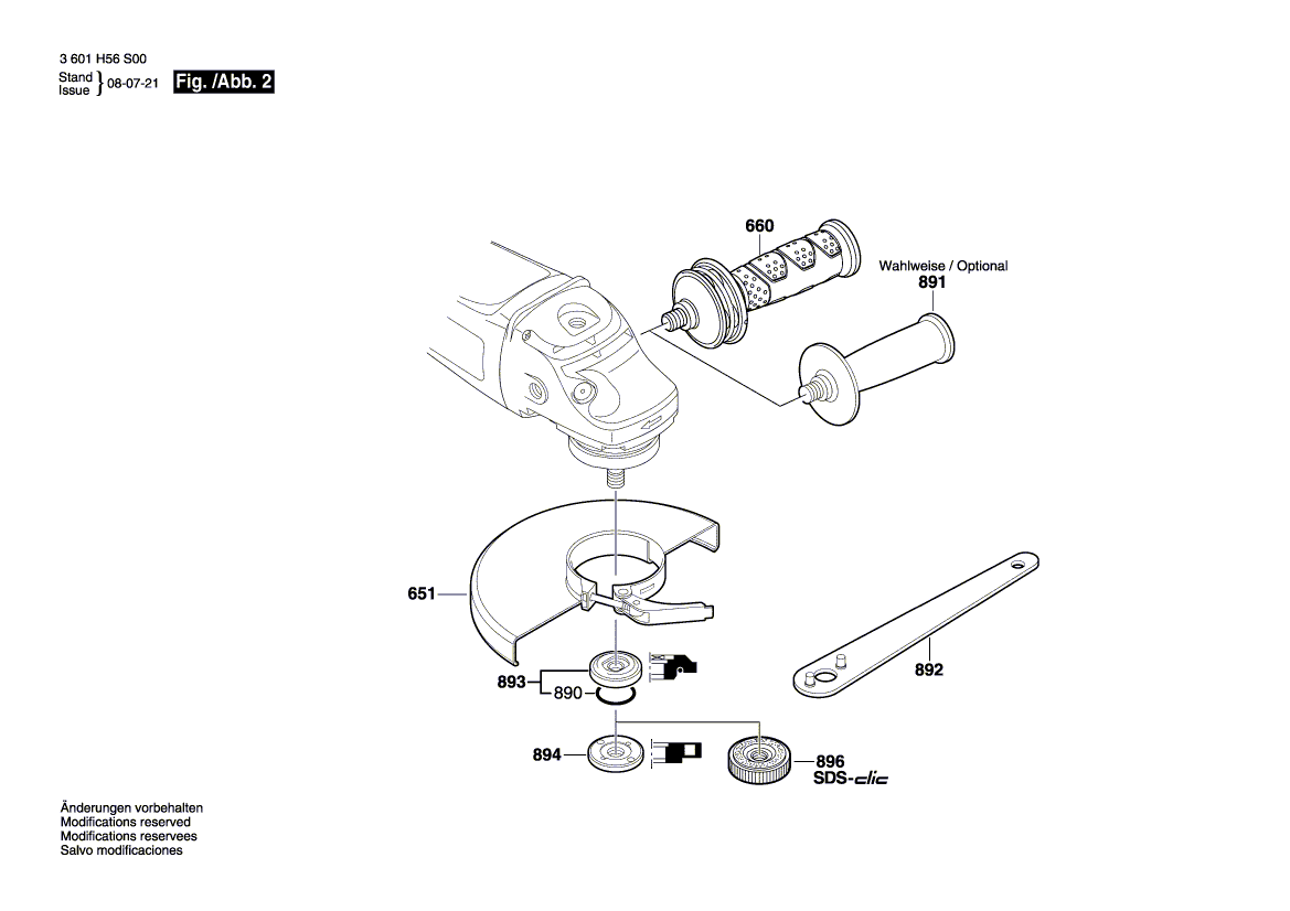 Запчасти для угловой шлифмашины Bosch GWS 26-230 JBV 230 V 3601H56S00, деталировка 2 - цена в Москве, купить оригинальные запчасти Бош в интернет-магазине «Премиум инструмент»