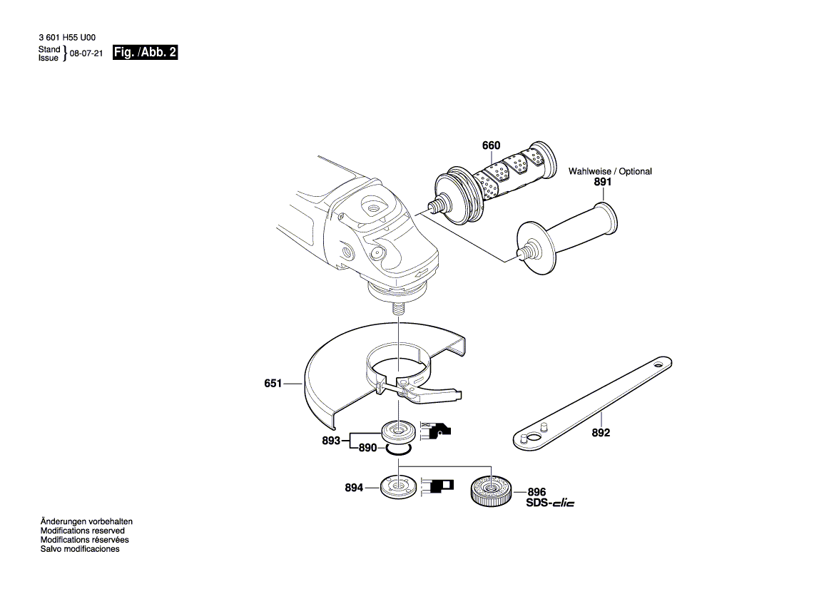 Запчасти для угловой шлифмашины Bosch GWS 26-230 JBV 230 V 3601H56U00, деталировка 2 - цена в Москве, купить оригинальные запчасти Бош в интернет-магазине «Премиум инструмент»