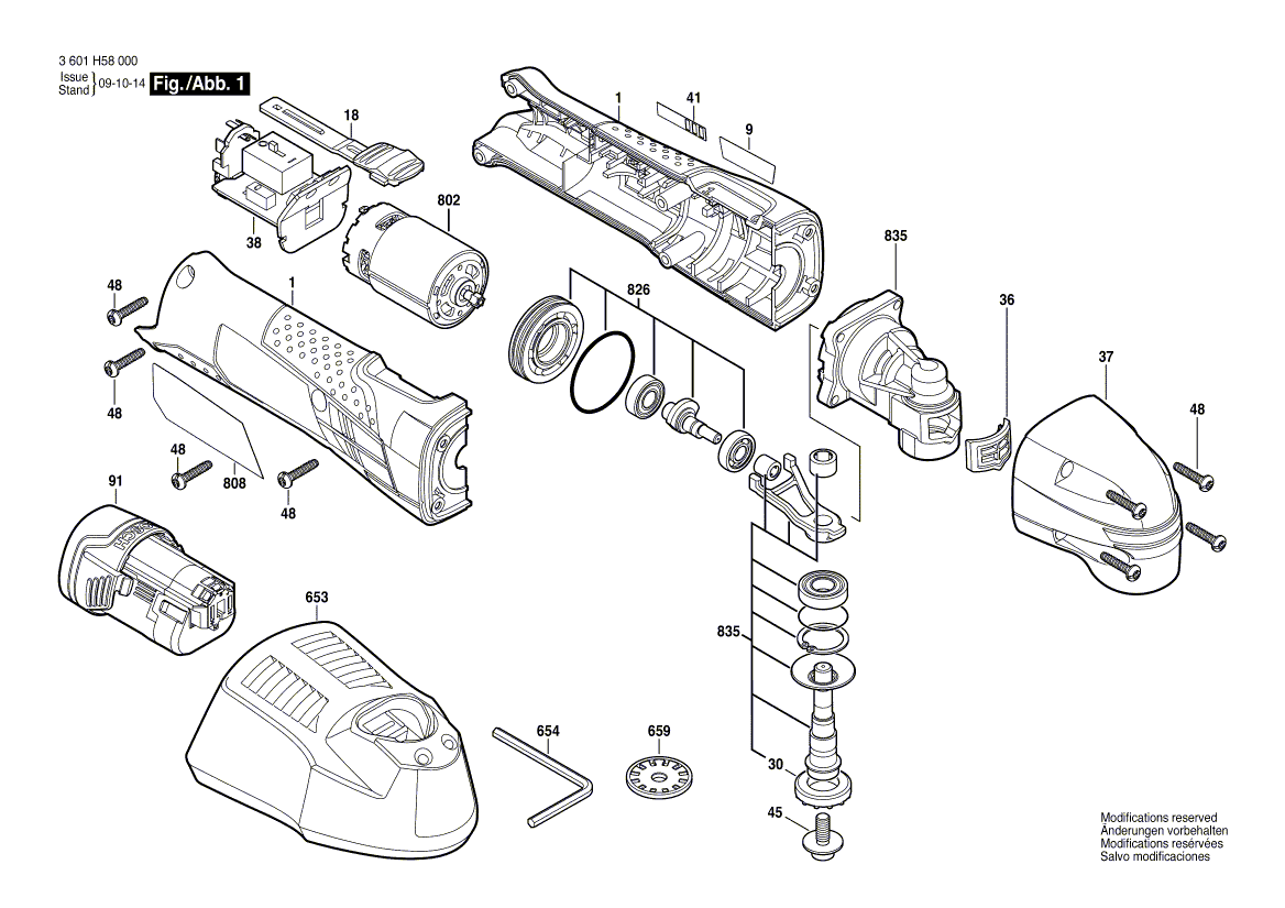 Запчасти для универсального мультиинструмента Bosch GOP 12V-LI 12 V 3601H58002, деталировка 1 - цена в Москве, купить оригинальные запчасти Бош в интернет-магазине «Премиум инструмент»