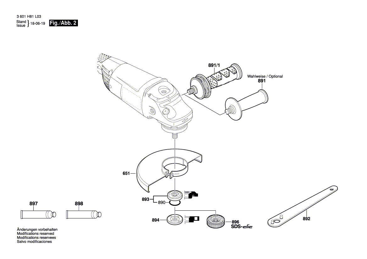 Запчасти для угловой шлифмашины Bosch GWS 22-230 H 230 V 3601H82105, деталировка 2 - цена в Москве, купить оригинальные запчасти Бош в интернет-магазине «Премиум инструмент»