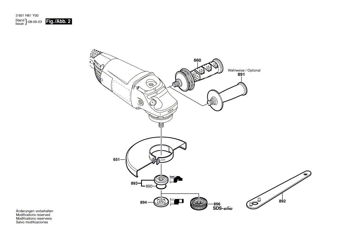 Запчасти для угловой шлифмашины Bosch GWS 22-230 H 230 V 3601H82Y00, деталировка 2 - цена в Москве, купить оригинальные запчасти Бош в интернет-магазине «Премиум инструмент»