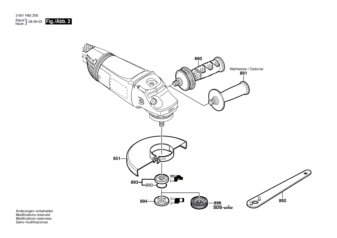 Запчасти для угловой шлифмашины Bosch GWS 22-230 H 230 V 3601H82Z00, деталировка 2 - цена в Москве, купить оригинальные запчасти Бош в интернет-магазине «Премиум инструмент»