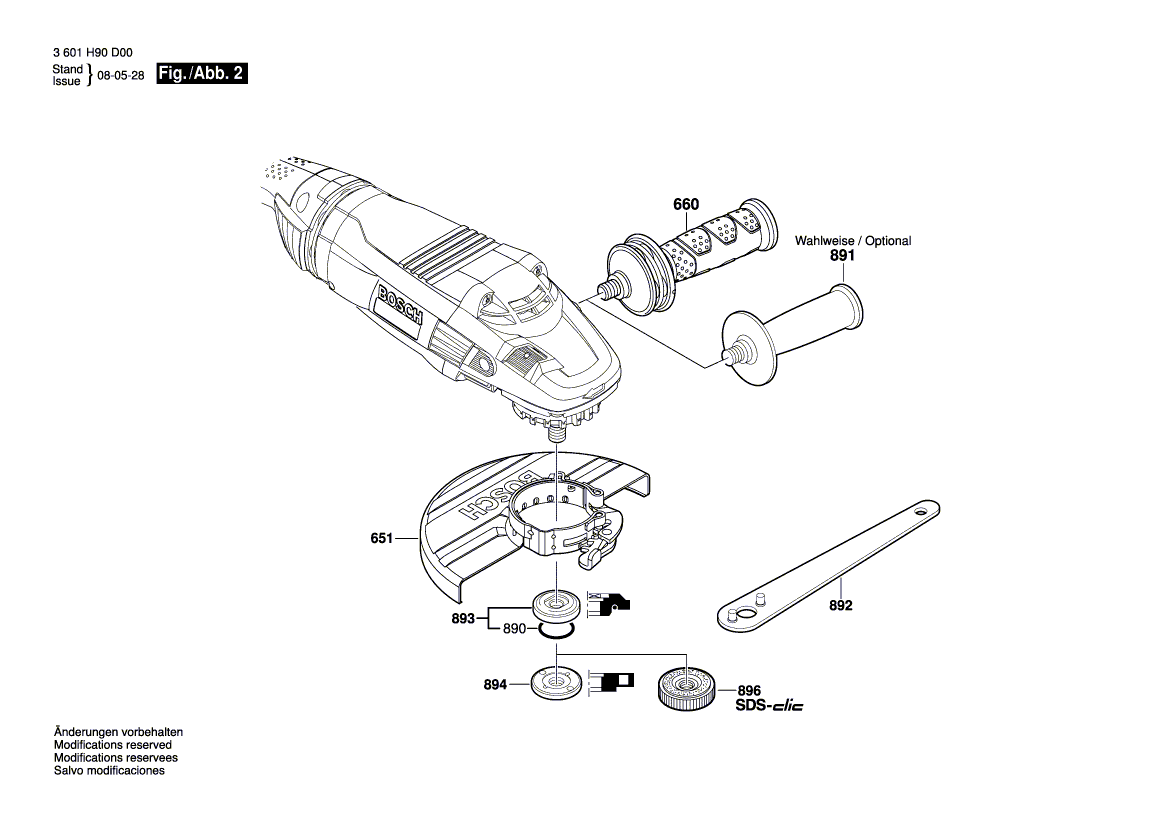 Запчасти для угловой шлифмашины Bosch GWS 22-180 LVI 230 V 3601H90D00, деталировка 2 - цена в Москве, купить оригинальные запчасти Бош в интернет-магазине «Премиум инструмент»