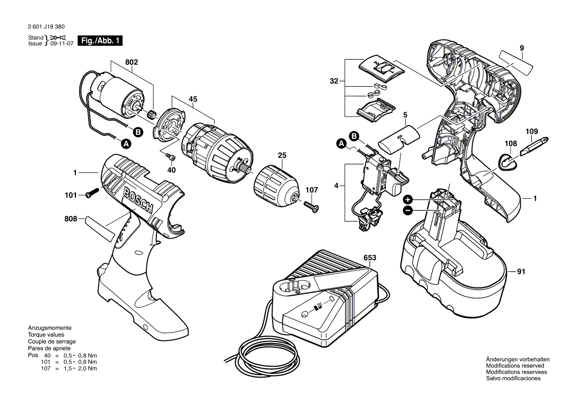 Запчасти для аккумуляторной дрели-шуруповерта Bosch GSR 18-2 18 V 3601J18300, деталировка 1 - цена в Москве, купить оригинальные запчасти Бош в интернет-магазине «Премиум инструмент»