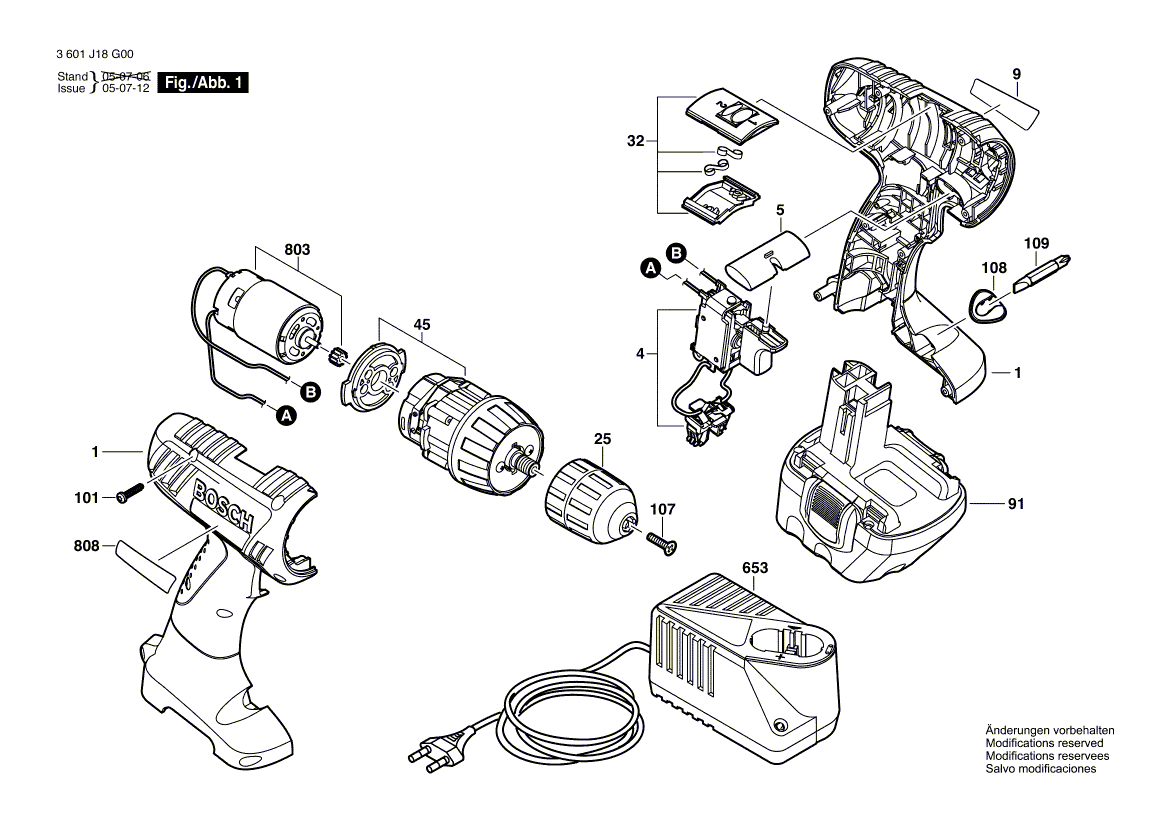 Запчасти для аккумуляторной дрели-шуруповерта Bosch GSR 14,4-2 14.4 V 3601J18G00, деталировка 1 - цена в Москве, купить оригинальные запчасти Бош в интернет-магазине «Премиум инструмент»