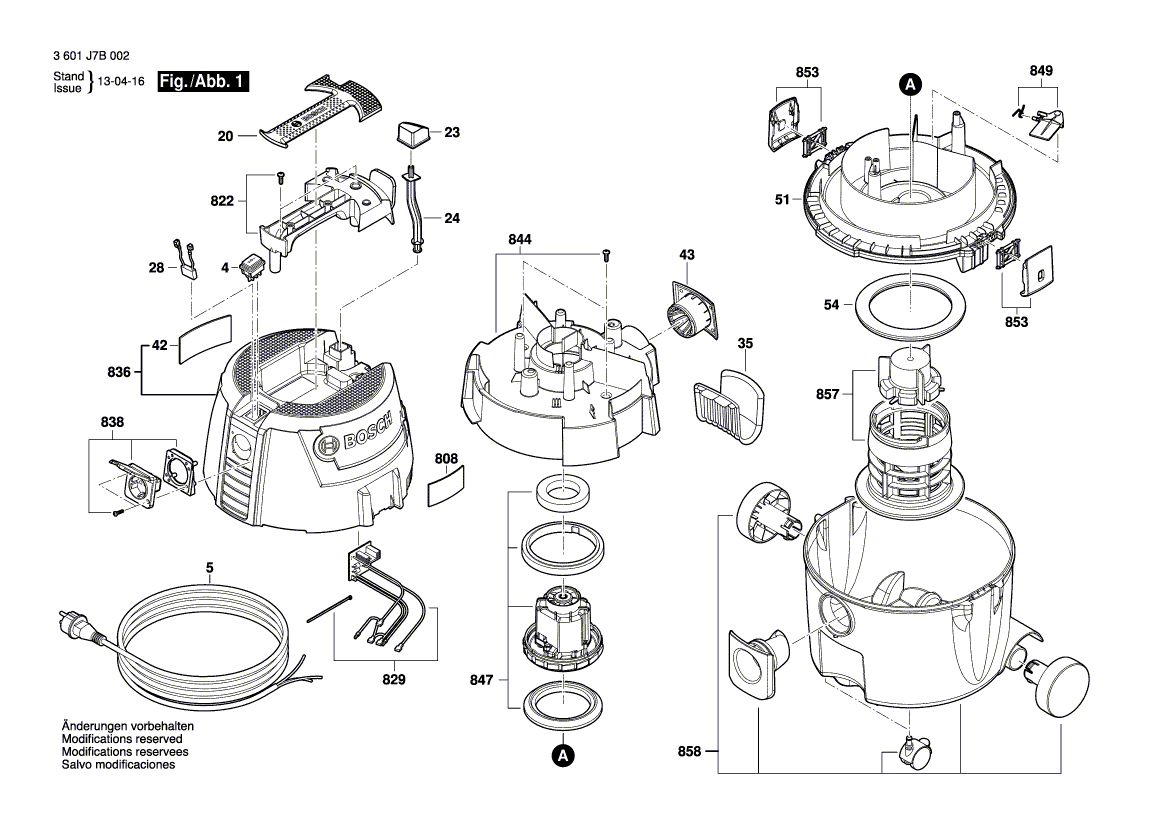 Запчасти для универсального пылесоса Bosch GAS 20 L SFC 230 V 3601J7B002, деталировка 1 - цена в Москве, купить оригинальные запчасти Бош в интернет-магазине «Премиум инструмент»