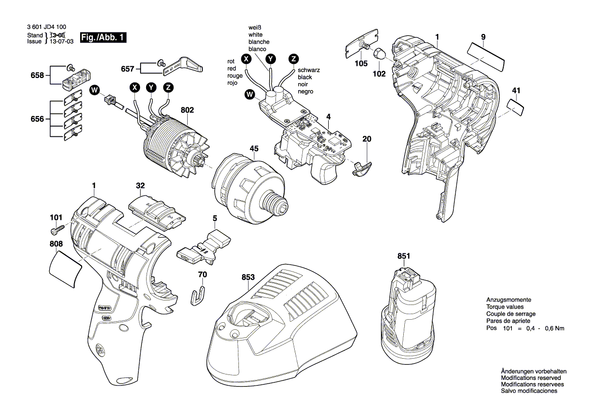 Запчасти для аккумуляторной дрели-шуруповерта Bosch GSR 10,8V-EC HX 10.8 V 3601JD4100, деталировка 1 - цена в Москве, купить оригинальные запчасти Бош в интернет-магазине «Премиум инструмент»
