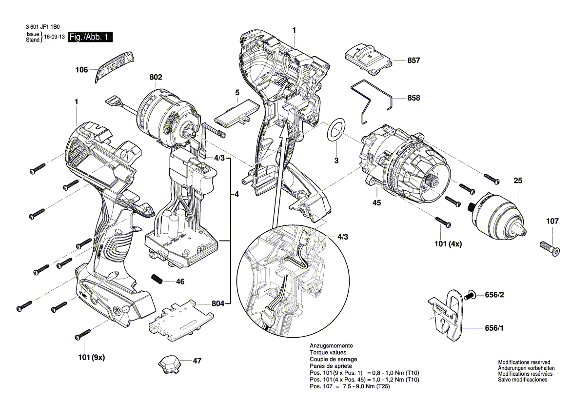 Запчасти для аккумуляторной ударной дрели Bosch GSB 14,4 VE-EC 14.4 V 3601JF1280, деталировка 1 - цена в Москве, купить оригинальные запчасти Бош в интернет-магазине «Премиум инструмент»