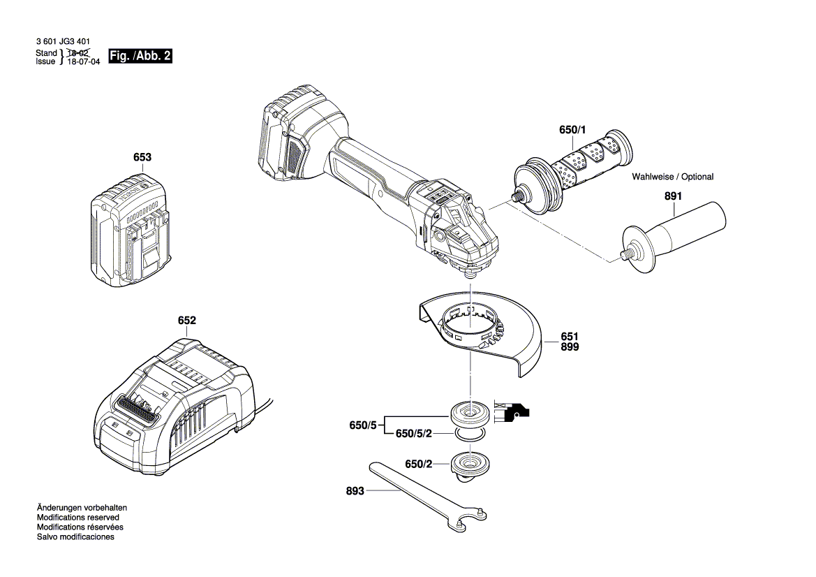 Запчасти для аккумуляторной шлифмашины Bosch GWS 18V-10 SC 18 V 3601JG3401, деталировка 2 - цена в Москве, купить оригинальные запчасти Бош в интернет-магазине «Премиум инструмент»