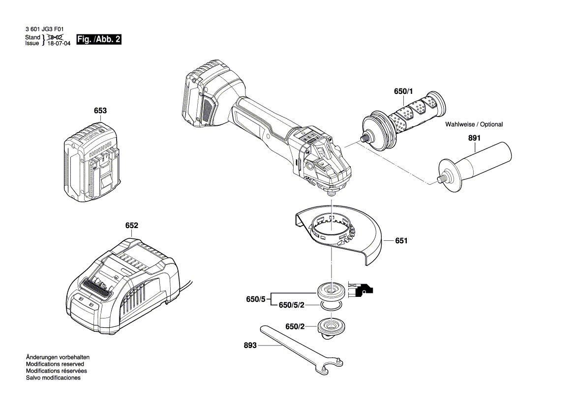 Запчасти для аккумуляторной шлифмашины Bosch GWS 18V-10 PSC 18 V 3601JG3F01, деталировка 2 - цена в Москве, купить оригинальные запчасти Бош в интернет-магазине «Премиум инструмент»