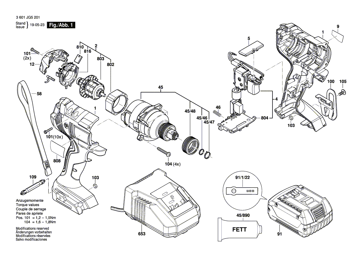Запчасти для аккумуляторного импульсного гайковерта Bosch GDX 18V-180 18 V 3601JG5201, деталировка 1 - цена в Москве, купить оригинальные запчасти Бош в интернет-магазине «Премиум инструмент»