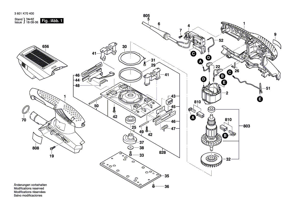 Запчасти для вибрационной шлифовальной машины Bosch GSS 23 A 230 V 3601K70400, деталировка 1 - цена в Москве, купить оригинальные запчасти Бош в интернет-магазине «Премиум инструмент»