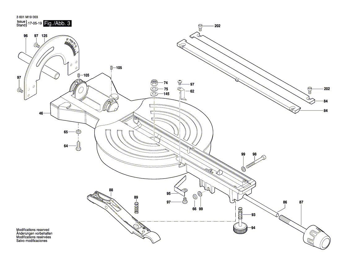 Запчасти для торцевочной тяговой пилы Bosch GCM 800 SJ 230 V 3601M19003, деталировка 3 - цена в Москве, купить оригинальные запчасти Бош в интернет-магазине «Премиум инструмент»