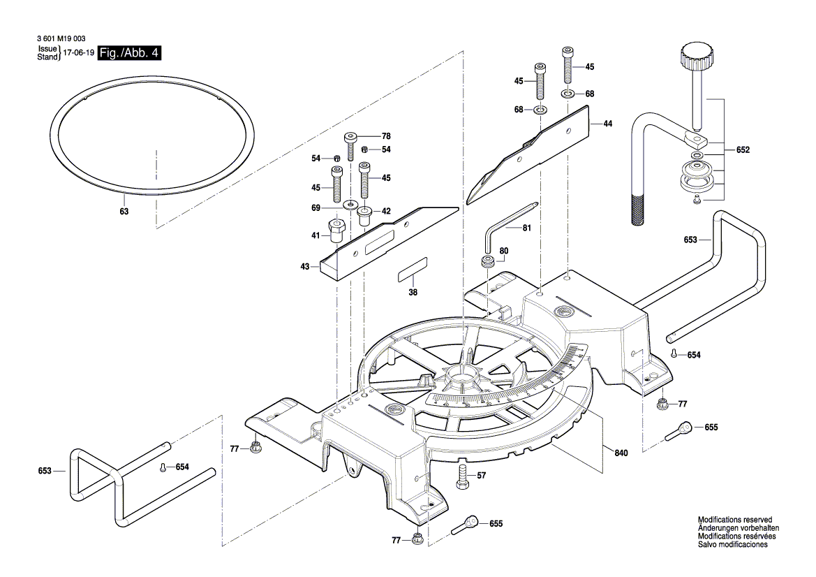 Запчасти для торцевочной тяговой пилы Bosch GCM 80 SJ 230 V 3601M19004, деталировка 4 - цена в Москве, купить оригинальные запчасти Бош в интернет-магазине «Премиум инструмент»